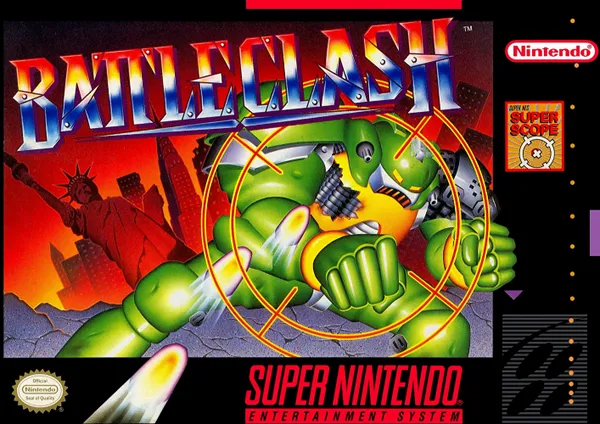 North America box cover for the SNES game 'Battle Clash.'