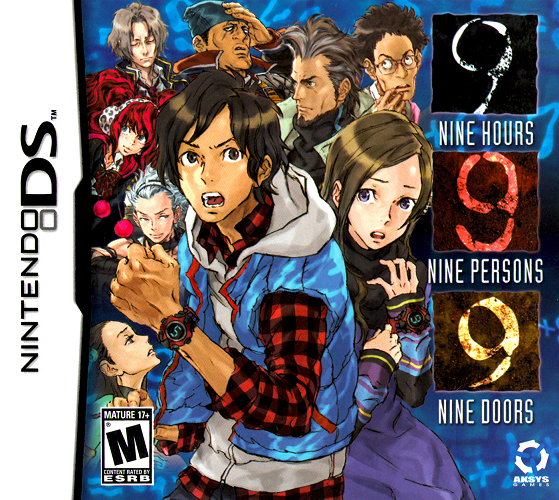 Box art cover for the Nintendo DS game, "999: Nine Hours, Nine Persons, Nine Doors."
