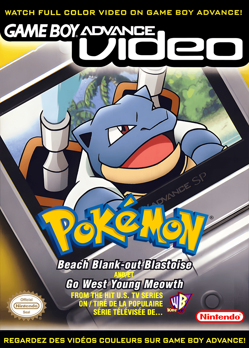 "Game Boy Advance Video Pokémon Volume 4: Beach Blank-Out Blastoise / Go West, Young Meowth" North America Box Art Front Cover.