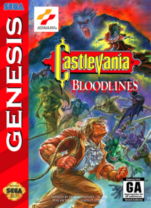 Front cover box art of "Castlevania: Bloodlines."